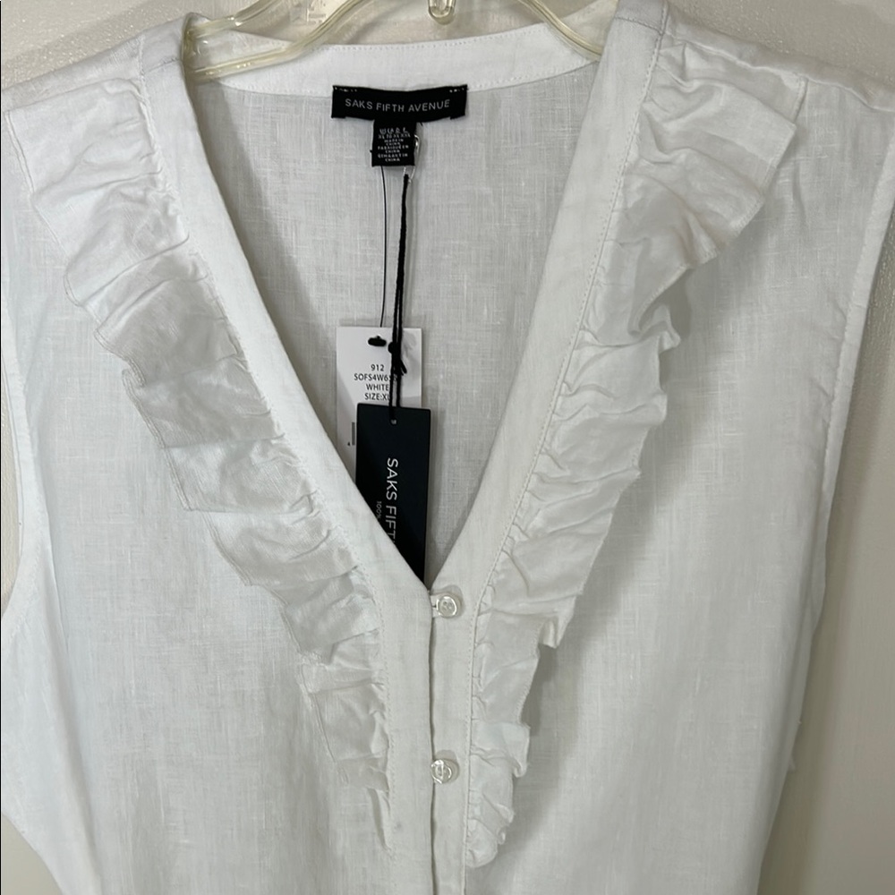 New Saks Fifth Avenue Elegant White Sleeveless 100% Linen Dress, NWT, Size XL/16 - Picture 4 of 12